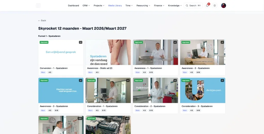 Project media library with approved deliverables and version tags