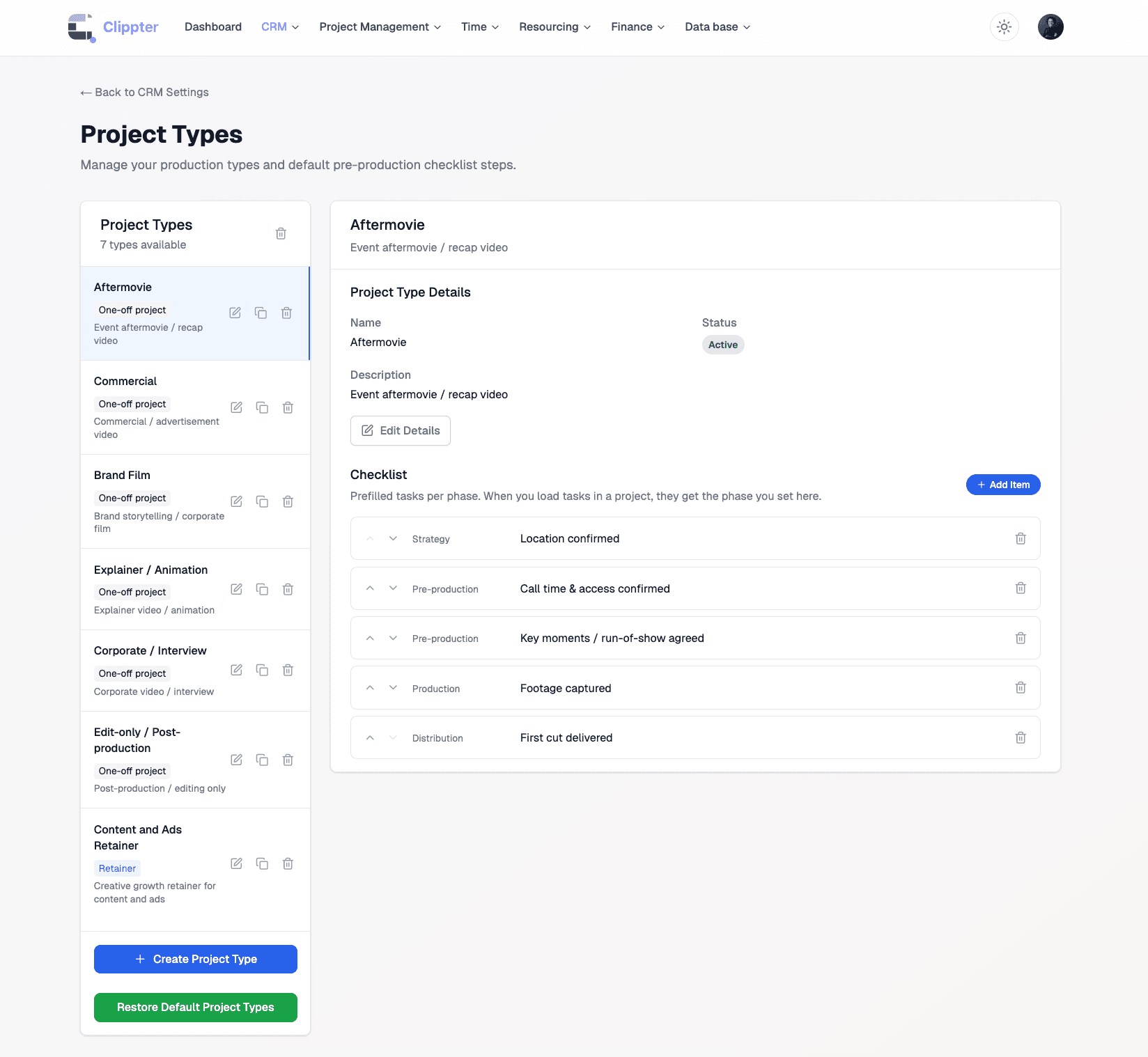 Project types configuration